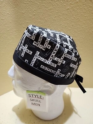 Anesthesia Crossword Men's Skull/Chemo Surgical Scrub Hat/Cap Handmade - Image 1 of 4