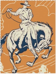 Western Rodeo Cowboy & Horse #2 Counted Cross-Stitch Pattern Needlepoint - Picture 1 of 1