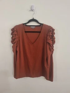 TOKITO size 12 rust brown ribbed v neck long sleeve basic blouse jersey - Picture 1 of 6