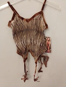 Shirley's of Hollywood 34 Brown Animal Tiger Garters Top Panty Lingerie Thong - Picture 1 of 4