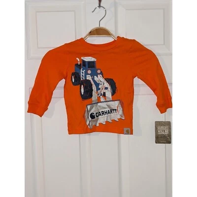 Camiseta Carhartt infantil 12M gráfica manga longa construção caminhão laranja nova com etiquetas - Imagem 1 de 4