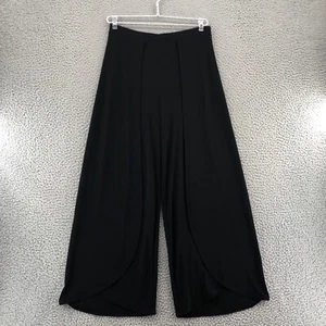 Frank Lyman Pants Womens 4 Black Wide Leg Slit Crop Slinky Knit Pull On Stretch - Picture 1 of 12