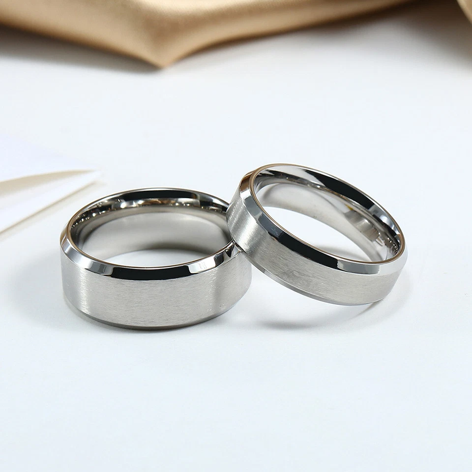 Women Men Ring Wedding Bands Promise Ring for His Her Stainless Steel Half Size - Image 1 of 4