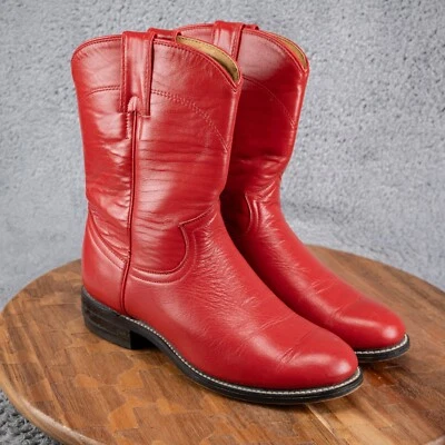 Justin Botas Niños Talla 2D Cuero Botas Rojo *LEER* Foto 1 de 4