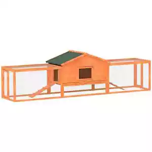 Wooden Rabbit Hutch with Run, Tray, Ramps, Asphalt Roof, 309 x 70 x 87cm, - Picture 1 of 11