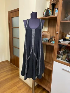 MARITHE FRANCOIS GIRBAUD GREY STRETCH WOOL JERSEY STRAPPY FLARE DECORATED DRESS - Picture 1 of 12