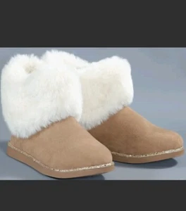 Juicy Couture Kissable Camel Suede Faux Fur Lined Winter Ankle Boots 7 - Picture 1 of 4