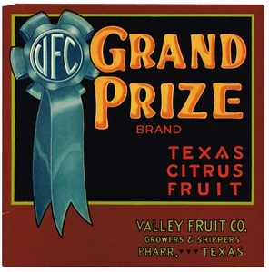 ORIGINAL CITRUS CRATE LABEL VINTAGE 9X9 1930S GRAND PRIZE PHARR TEXAS - Picture 1 of 1