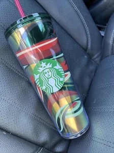 Starbucks Christmas 2021 Multi Color Swirl 24 Oz Venti Tumbler NEW Limited - Picture 1 of 5