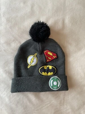 Justice League DC Beanie Superman Batman Flash Green Lantern Patches Hat Gray - Image 1 of 4