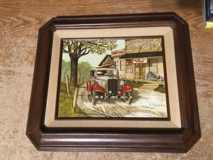 H. HARGROVE OIL PAINTING AMERICANA GENERAL STORE ANTIQUE CAR / WRONGWAY052 - Picture 1 of 14