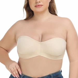 Women's Strapless Bra Unlined Underwire Minimizer Bra Plus Size 32-46 BCD DD FGH - Picture 1 of 30