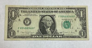 Series 1988 1 Dollar Note - Repeater Note 89498948 (See Photos) - Picture 1 of 8