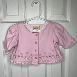 Mary Engelbreit Baby Mädchen Strickjacke Größe O-3 Mos. Rosa Herzen Blumen Schmetterling - Bild 1 von 7