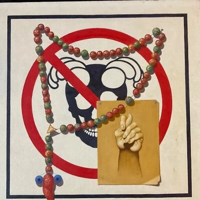 Pintura al óleo original surrealista moderna pintada a mano calavera cuentas surrealismo años 80 Foto 1 de 4