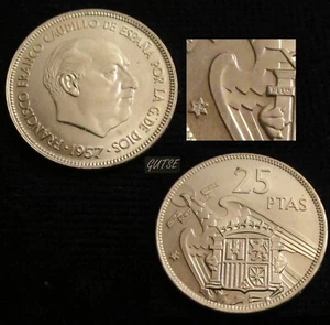ESPAÑA, FRANCO-4, 25 PESETAS 1957*75, BRILLO ORIGINAL, SIN CIRCULAR. - Imagen 1 de 1