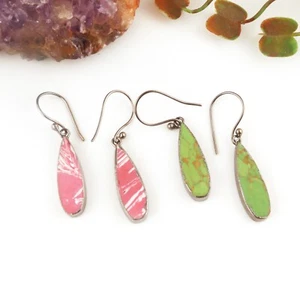 Pink Turquoise Green Turquoise Black Rhodium Electroplated Drop Dangle Earrings - Picture 1 of 3