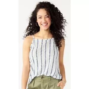 NWT Sonoma Squareneck Camisole Tank Top Linen Floral Stripes White Size XXL - Picture 1 of 2
