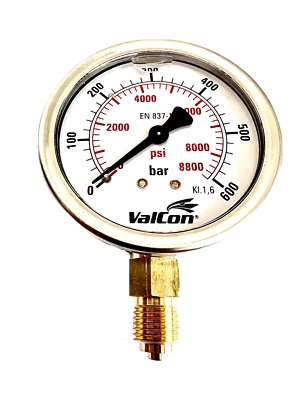 VALCON Hydraulik Manometer 600 bar mit 1/4" AG unten NG Ø 63 Meßuhr 0-600 bar glyzerin