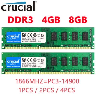 CRUCIAL DDR3 4GB 8GB 1866MHZ PC3-14900 Desktop RAM Memory DIMM 1.5V 240pins - Image 1 of 4