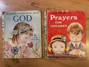 Vintage Lot Of 2 Little Golden Books Prayers for Children and Book About God - Picture 1 of 10
