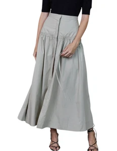 Bec & Bridge Flowy Midi Skirt size 10 BONE BEIGE drawstring detail button throug - Picture 1 of 11