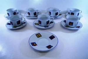 BLOCK SPAL CHINA LISBOA TURISMO LOT FLAT CUP SAUCER SET COFFEE LOT PORTUGAL - Picture 1 of 1