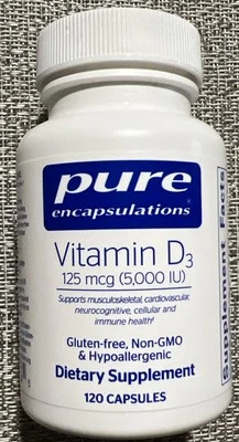 (Nuevo) Pure Encapsulations Vitamina D3 125 mcg (5.000 UI) 120 Cápsulas Exp 12/25 Foto 1 de 3