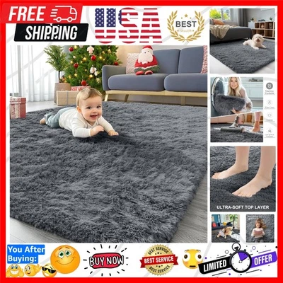 Alfombra gris elegantemente esponjosa lavable a máquina 4x5,9 pies - ideal para familias Foto 1 de 4