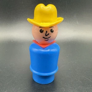 De colección Fisher Price Little People Madera Azul Hombre/Granjero con Sombrero de Vaquero Amarillo - Imagen 1 de 6