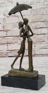 Original Signed Abstract Bronze Sculpture Male Female Rain Umbrella Decor - Picture 1 of 10
