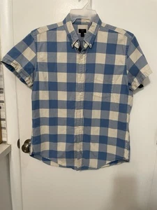 J. Crew Oxford 100 % Baumwolle Button Down blau weiß kariert Tasche Hemd Large - Bild 1 von 6