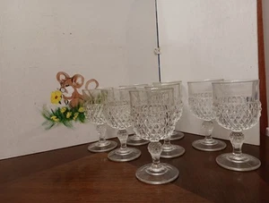 8 Vintage Indiana Glass Clear Diamond Point Water , Tea , Wine Goblet - Picture 1 of 9