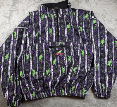 Vtg Gecko Hawaii Windbreaker Jacket XL 90s Neon Geometric Lizard All Over Print - Image 1 of 4
