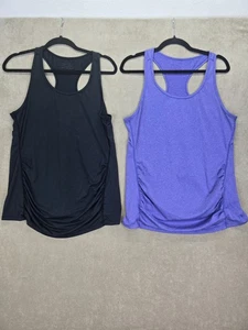2 Womens Maternity Wick Away Racer Back Tank Tops Size Large Black & Purple - Picture 1 of 12