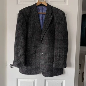 Harris Tweed 40R William Hunt Savile Row Grey Windowpane Check Sport Coat Jacket - Picture 1 of 20