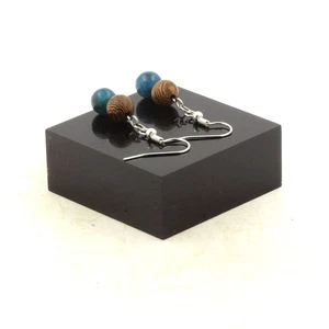 Pendientes 2 Perlas De Apatito + Madera 8 Mm De Acero Inoxidable. Fabricado E - Imagen 1 de 2
