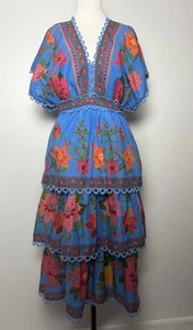 Farm Rio Kleid XS Neu mit Etikett Boho Midi Stufen Tropical Blumen bestickt Baumwolle - Bild 1 von 15