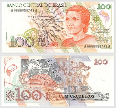 1990 Brazil 100 Cruzeiros Banknote UNC P-228 Signature 28 - Image 1 of 2