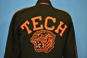 vintage 50s TIGER TECH BLACK ORANGE WOOL LETTERMAN HIGH SCHOOL JACKET SMALL S - Picture 1 of 4