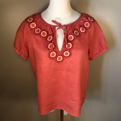 Top J Crew Vintage Armario 100% Lino Coral Manga Corta Talla 0 Foto 1 de 4