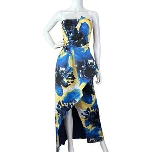 Vestido Formal Largo Parker Negro Abstracto Tie Dye Alto-Bajo Azul Negro Talla 0 - Imagen 1 de 10