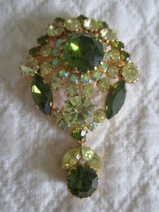 Vintage Brooch Austria Green Aqua Stone Dangle Needs Pin - Picture 1 of 9