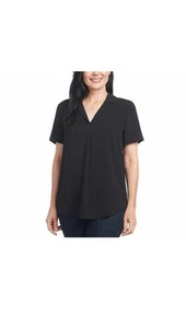 Hilary Radley Ladies' Blouse Short Sleeve V-Neck COLOR BLACK SIZE XL. BM - Picture 1 of 2