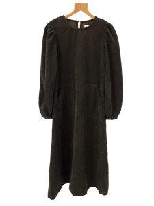 LOLLYS LAUNDRY Ladies UK Medium Green Corduroy Puff Sleeves Maxi Dress Pre Loved - Picture 1 of 11