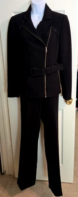 Tahari Arthur S Lavine Pant Suit Women's Size 4 Black w/Gold Zipper faux leather - Image 1 of 4