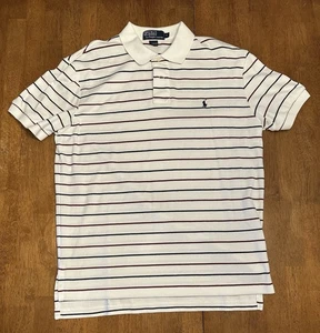 Polo Ralph Lauren Striped Polo Shirt Medium White Red Blue Stripes - Picture 1 of 6