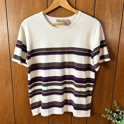 Suéter Pullover Top Tejido a Rayas Colección Cherokee Años 90 Colección Crema Púrpura Foto 1 de 4
