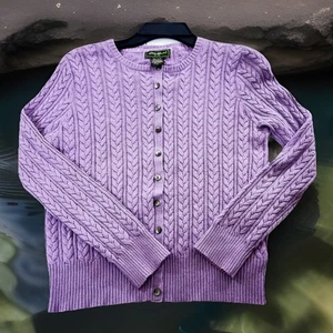 Eddie Bauer Petite M Lavender Cable Knit Cardigan Sweater Cotton Blend cashmere - Picture 1 of 6