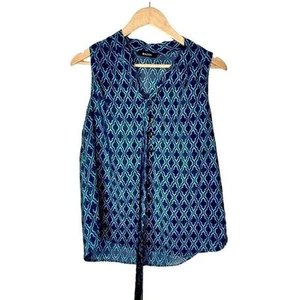 41 Weißdorn Astrid ärmelloses Top zum Binden marineblau türkis marokkanischer Druck Small Größe L - Bild 1 von 6